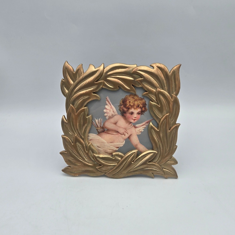 Ornate Brushed Brass Picture Frame‎ Leaf Design Table Top Charpente 5.5" Square